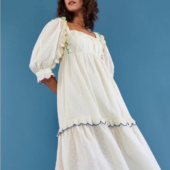 FARM Rio White Midi Dress with Colorful Trim - Picture 2 of 6